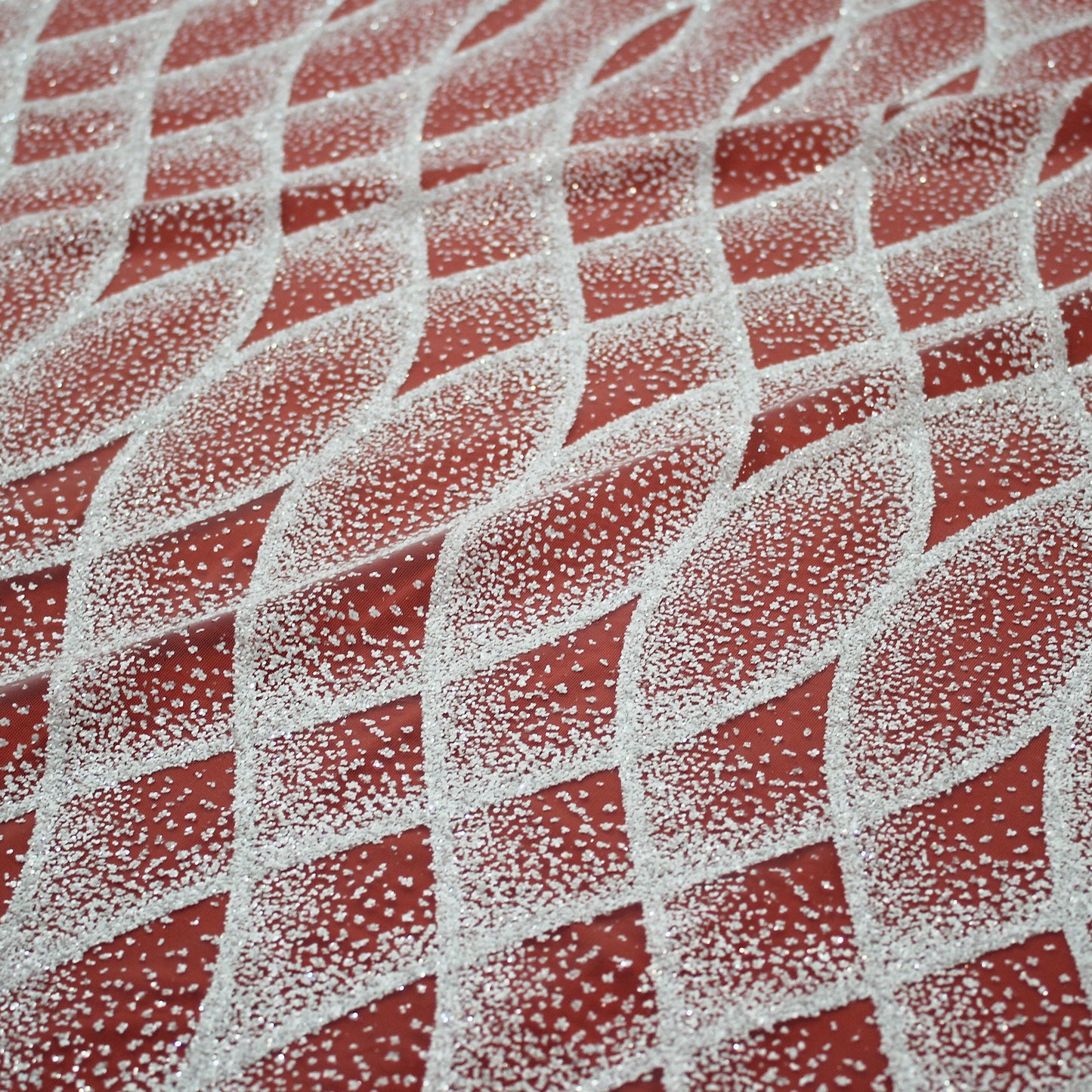 Embroidered Glitter Tulle with Regular Wave Weave and Geometric Pattern