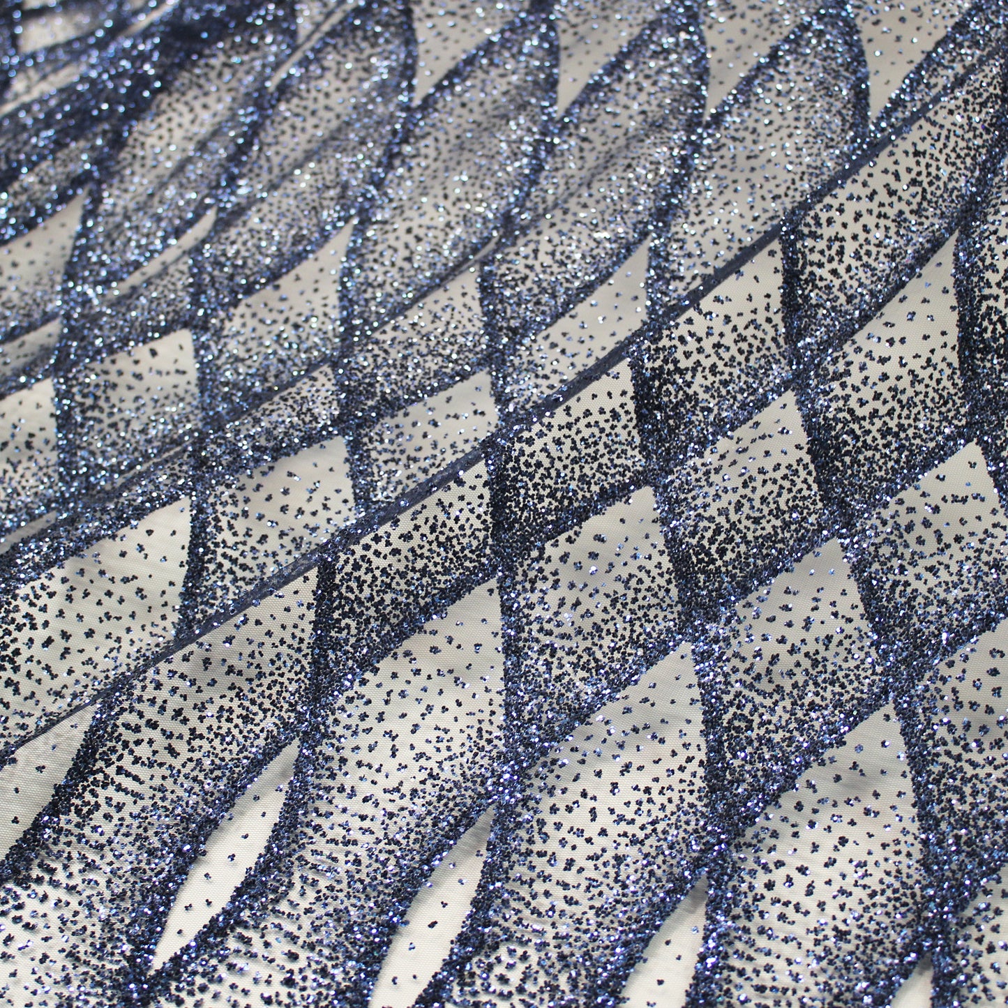 Embroidered Glitter Tulle with Regular Wave Weave and Geometric Pattern