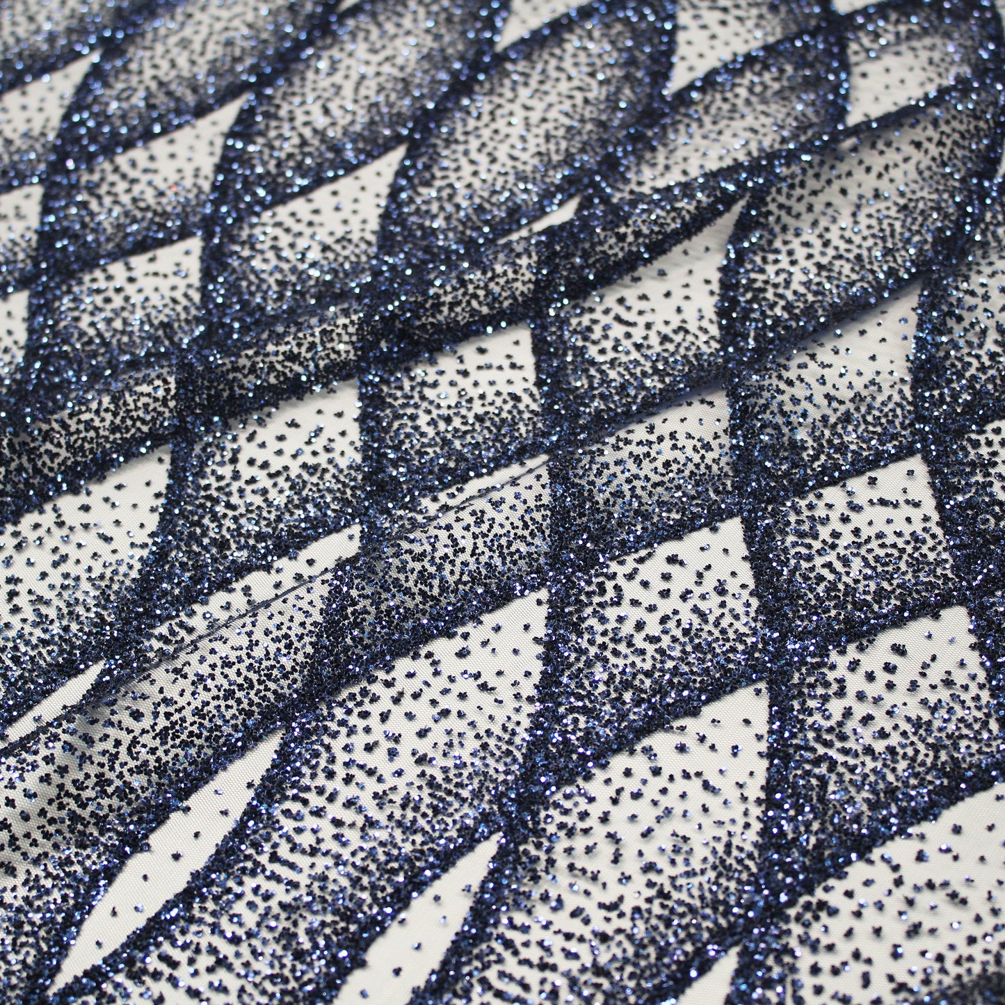 Embroidered Glitter Tulle with Regular Wave Weave and Geometric Pattern
