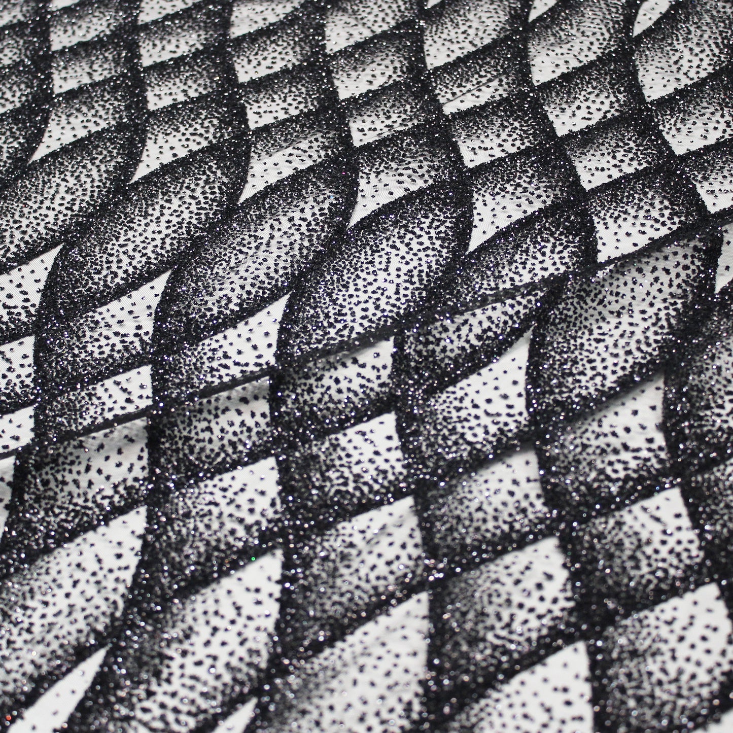 Embroidered Glitter Tulle with Regular Wave Weave and Geometric Pattern