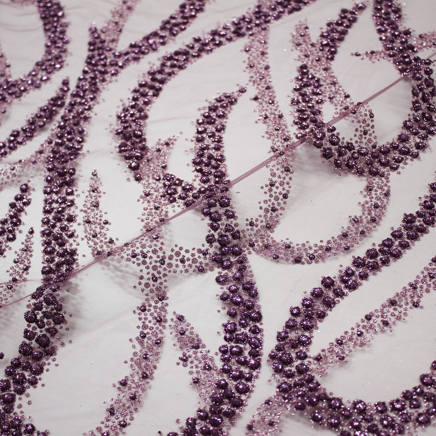Embroidered Glitter Tulle with Wave Interlacing