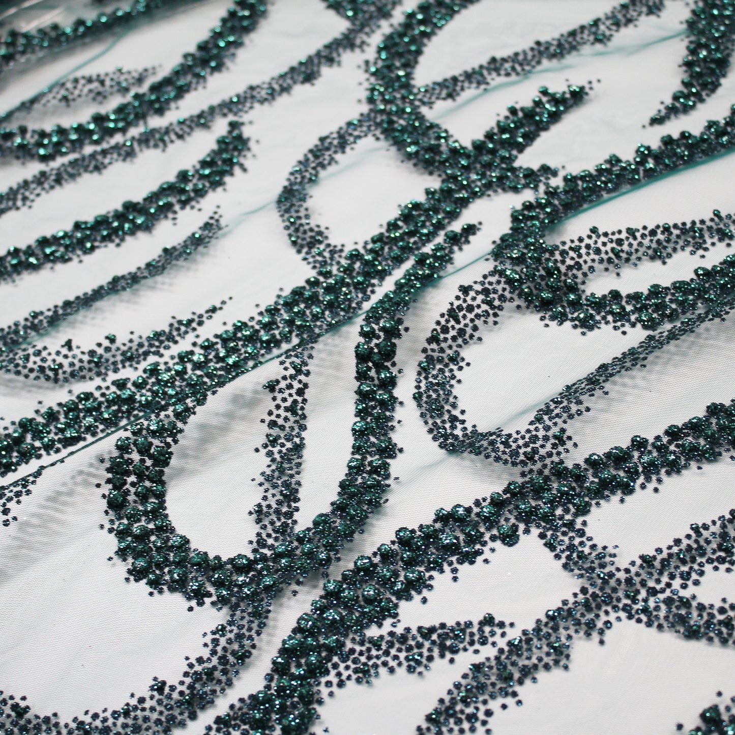 Embroidered Glitter Tulle with Wave Interlacing