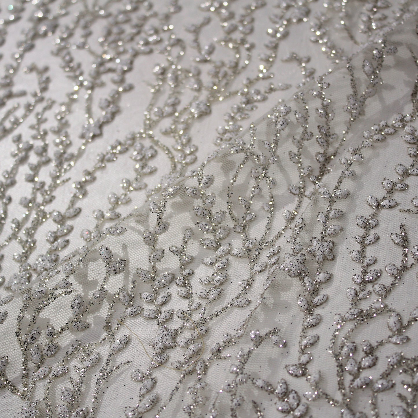 Embroidered Glitter Tulle with Branches Pattern and Small Flowers