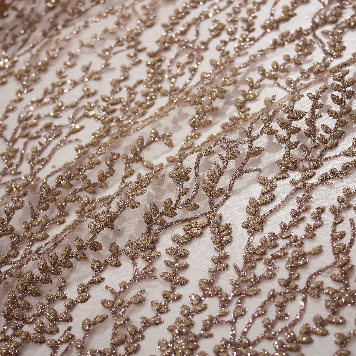 Embroidered Glitter Tulle with Branches Pattern and Small Flowers