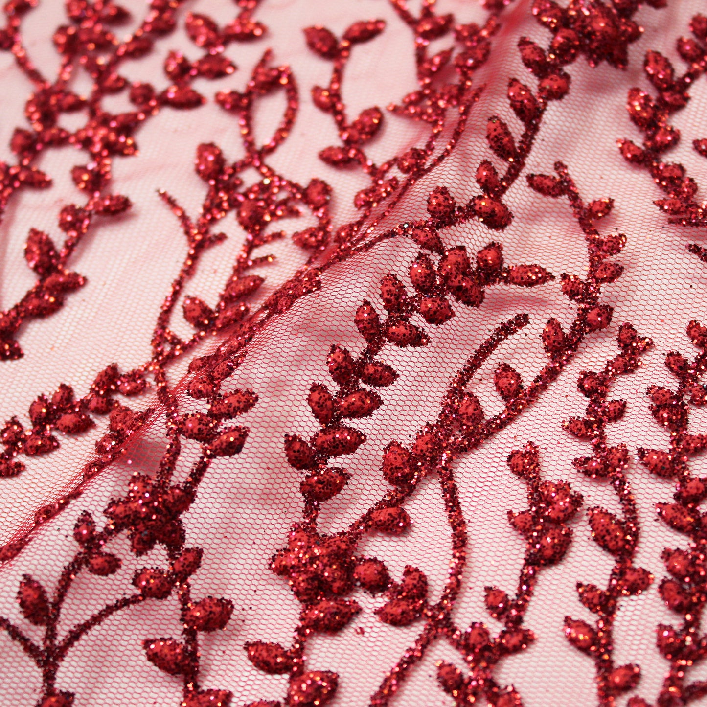 Embroidered Glitter Tulle with Branches Pattern and Small Flowers