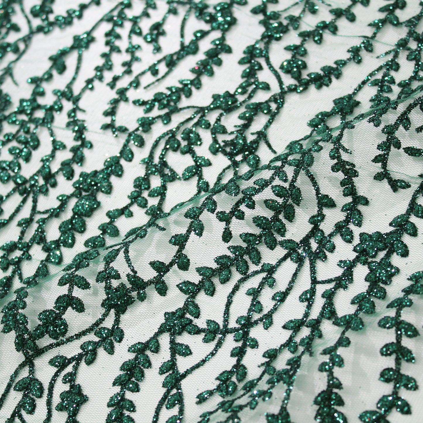 Embroidered Glitter Tulle with Branches Pattern and Small Flowers