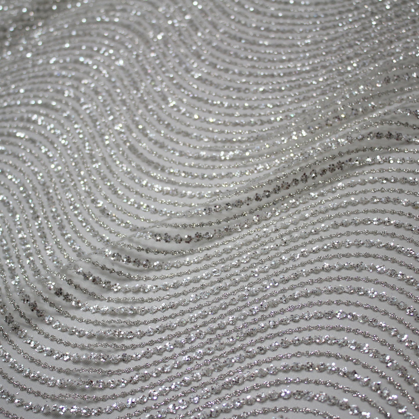 Embroidered Glitter Tulle with Waves