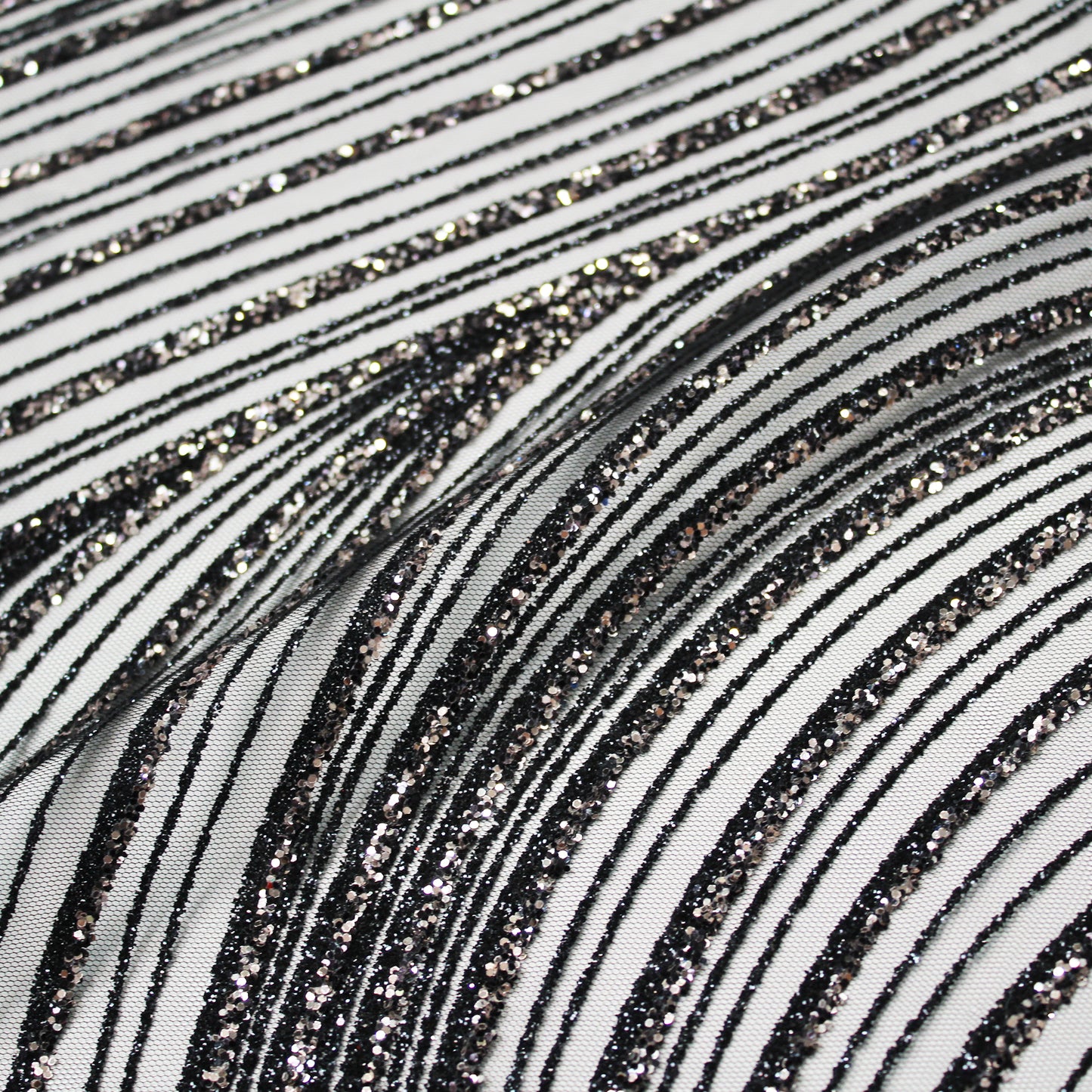 Embroidered Glitter Tulle with Irregular Waves