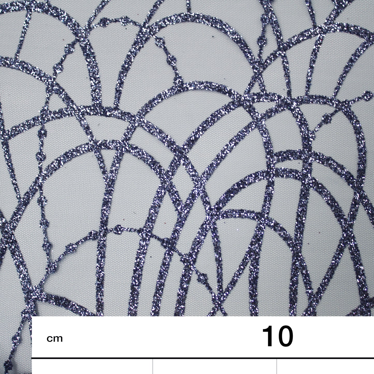 Embroidered Glitter Tulle with Scribbled Interlaced Curved Circular Lines