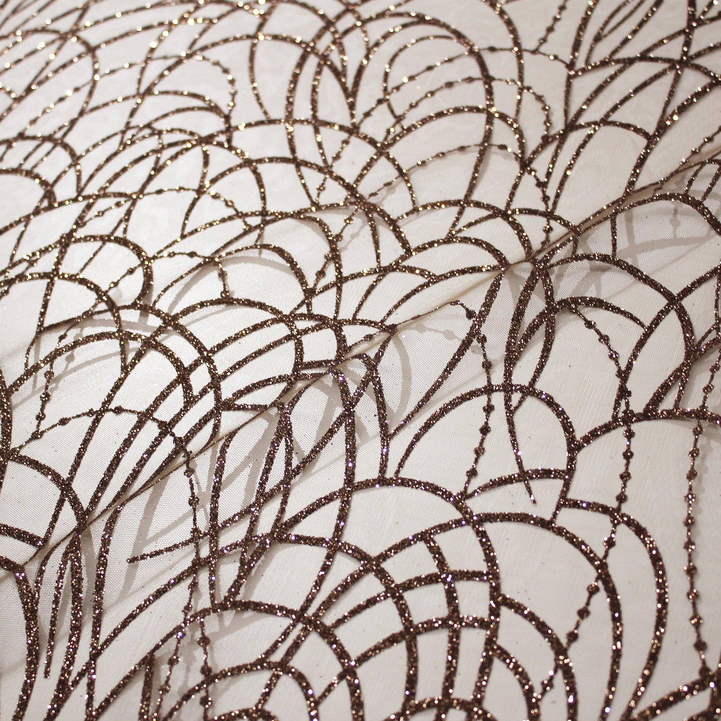 Embroidered Glitter Tulle with Scribbled Interlaced Curved Circular Lines