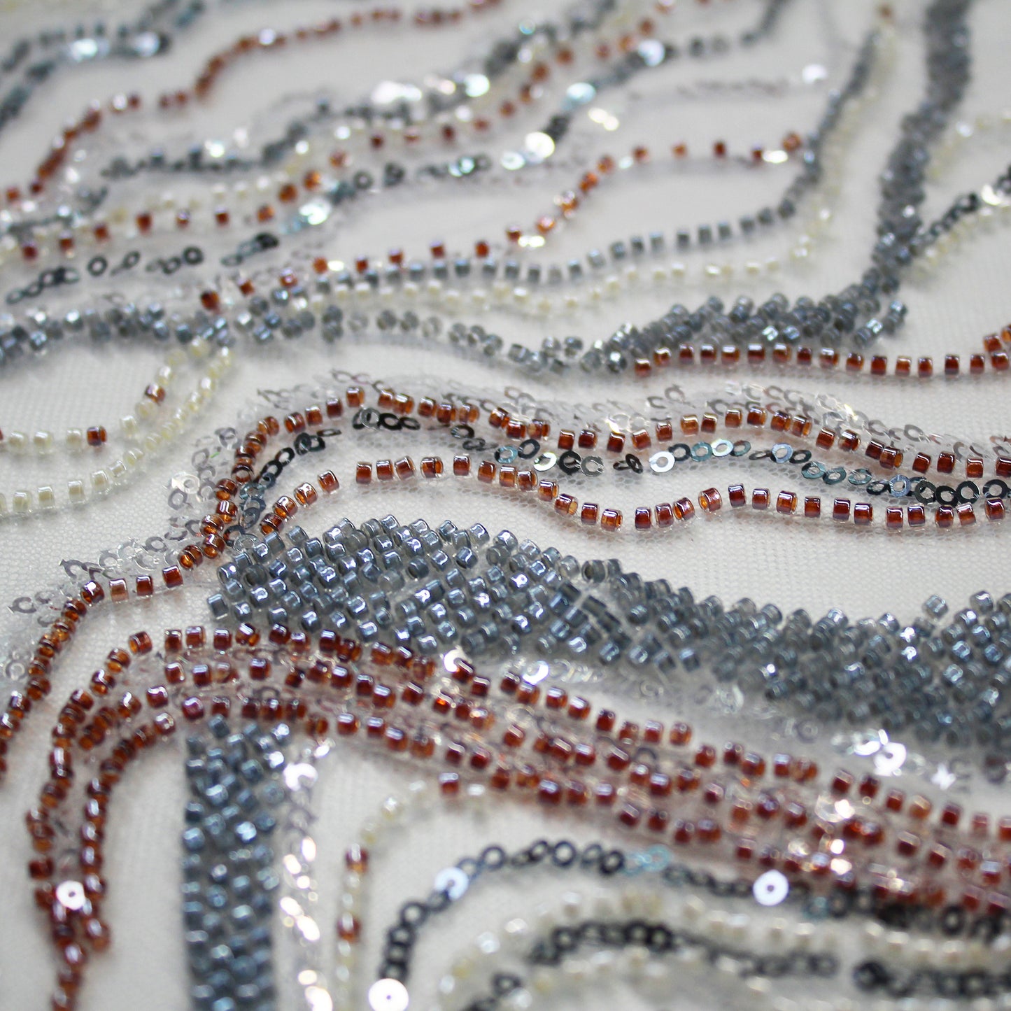 Embroidered Tulle with Multicolor Sequins and Natural Wave Pattern