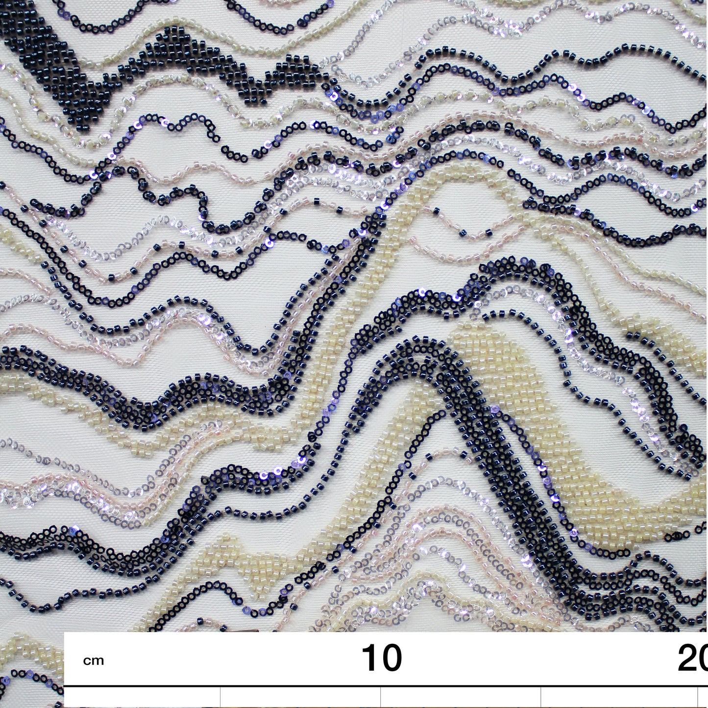 Embroidered Tulle with Multicolor Sequins and Natural Wave Pattern