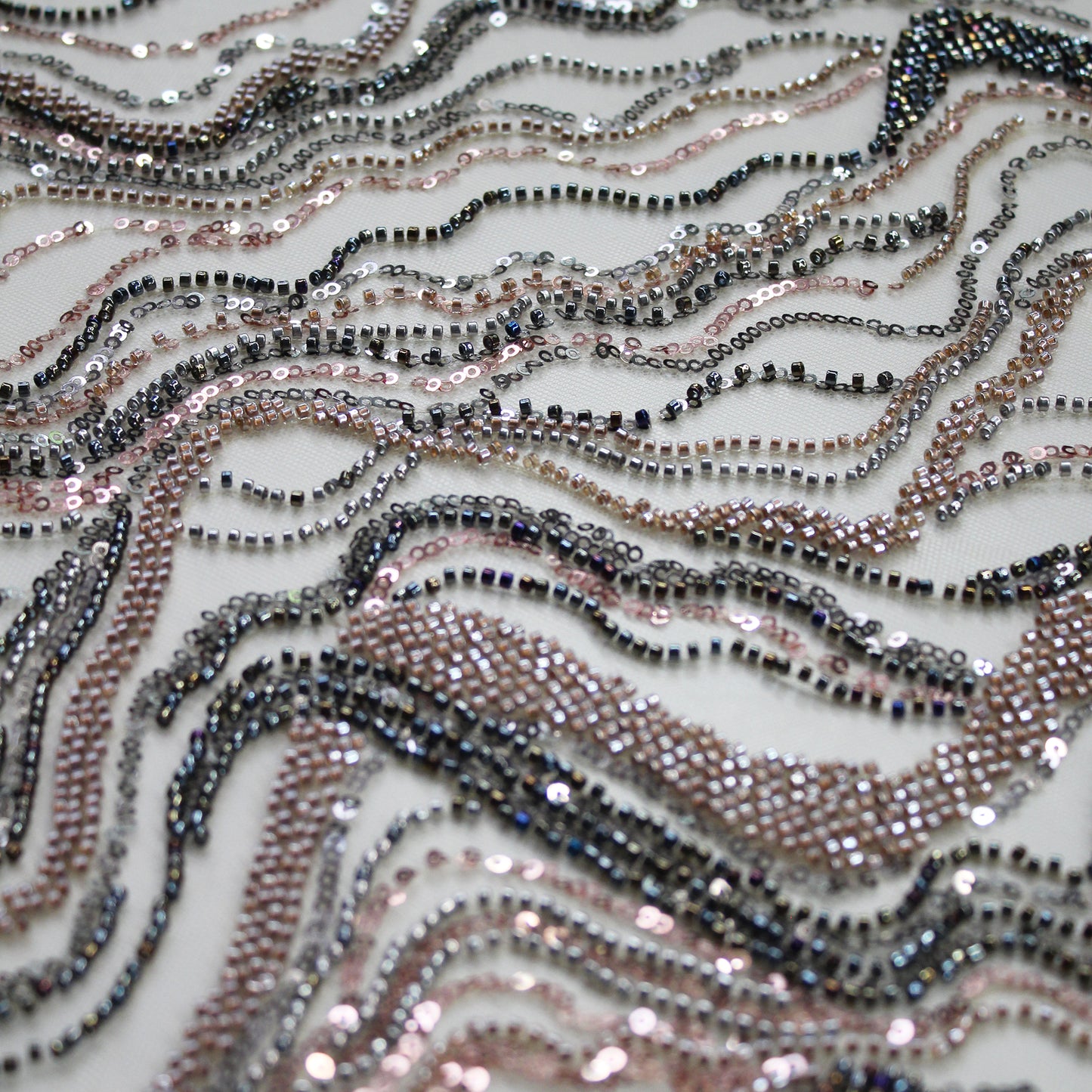 Embroidered Tulle with Multicolor Sequins and Natural Wave Pattern