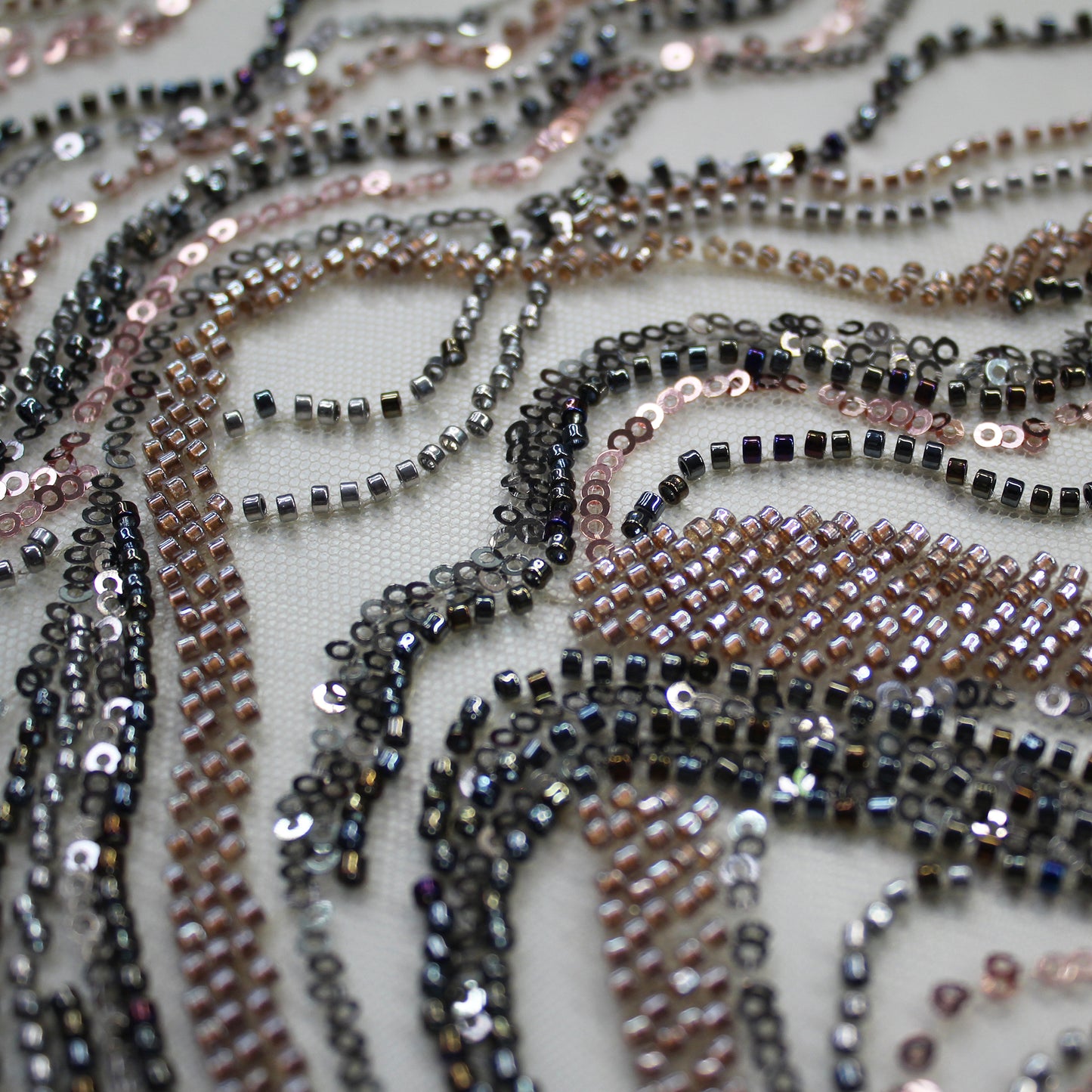 Embroidered Tulle with Multicolor Sequins and Natural Wave Pattern