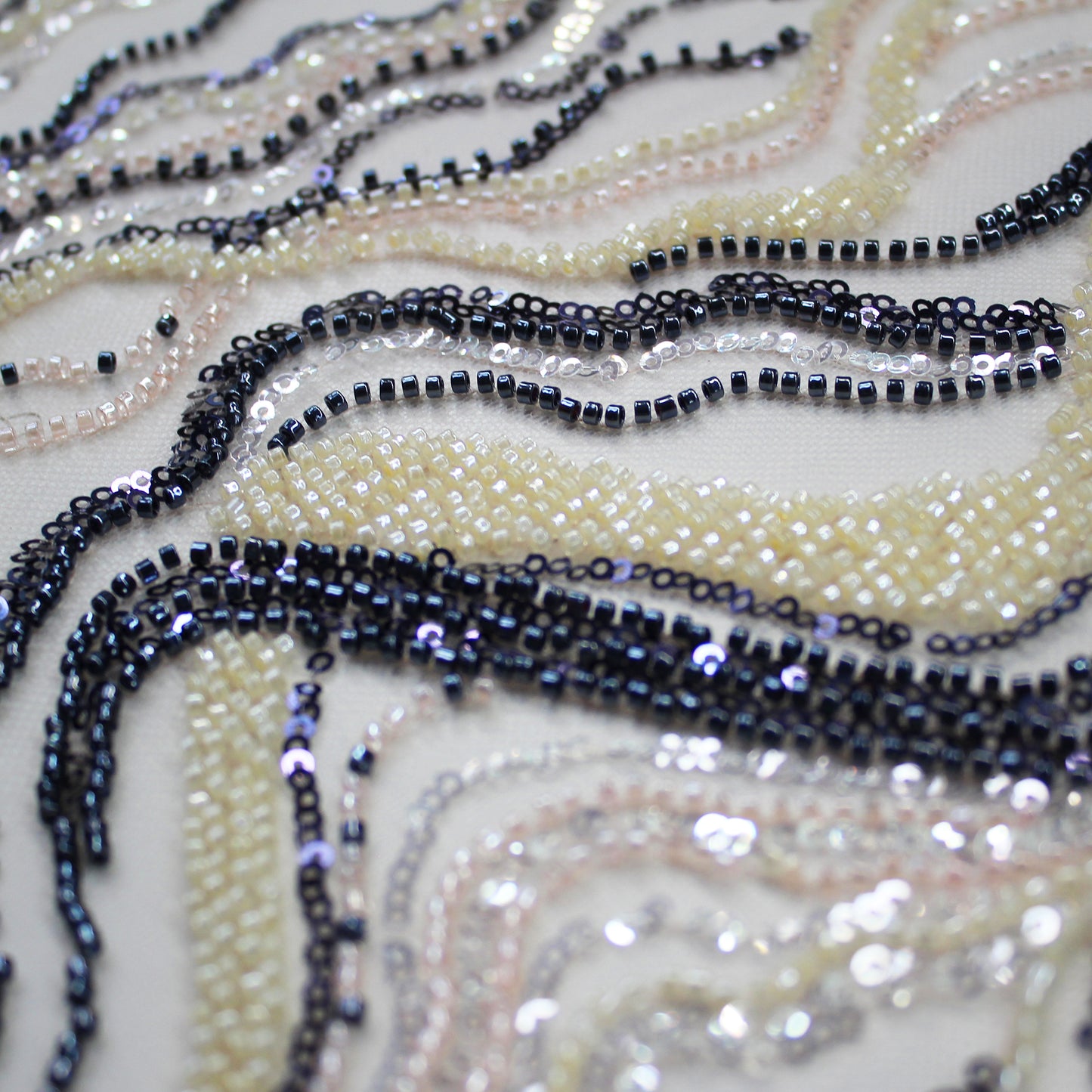 Embroidered Tulle with Multicolor Sequins and Natural Wave Pattern