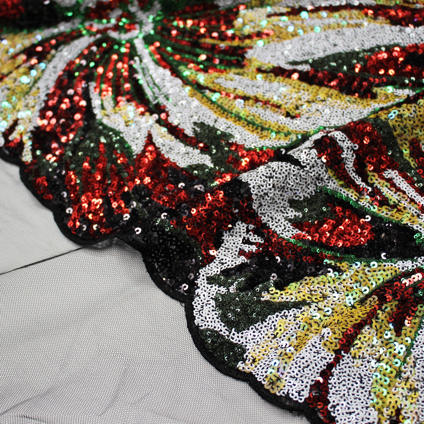 Tulle Ricamato Paillettes Campo Pieno Multicolor con Fiori Grandi