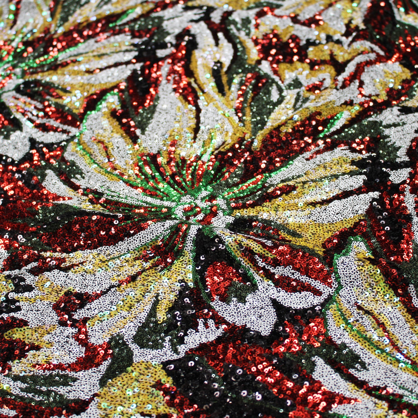 Tulle Ricamato Paillettes Campo Pieno Multicolor con Fiori Grandi