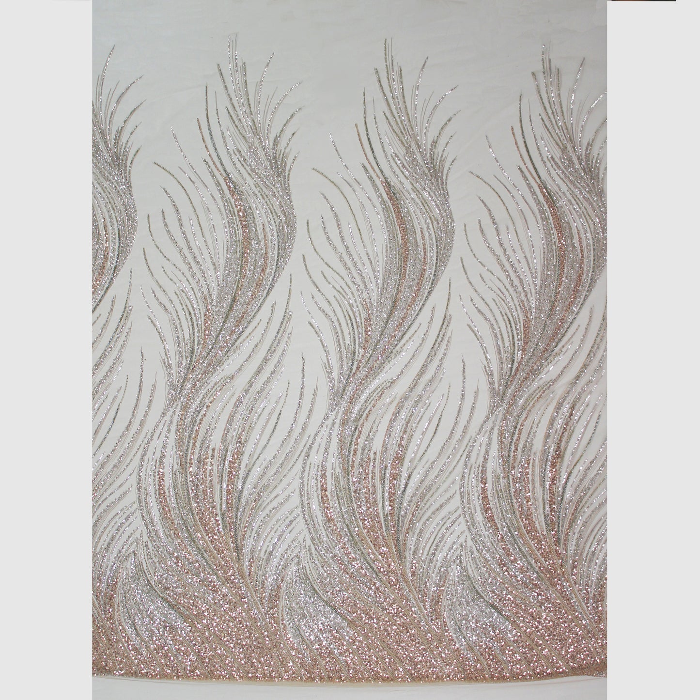 Embroidered Tulle with Paillettes and Corals, Copper Effect, Mermaid Tail