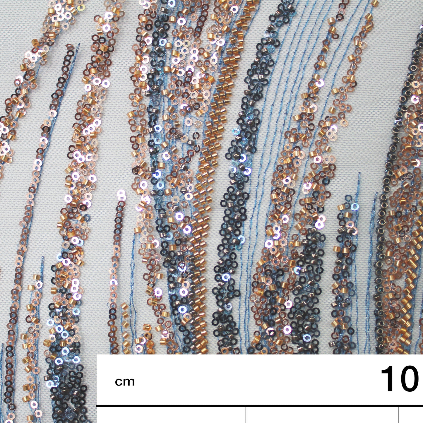 Embroidered Tulle with Paillettes and Corals, Copper Effect, Mermaid Tail