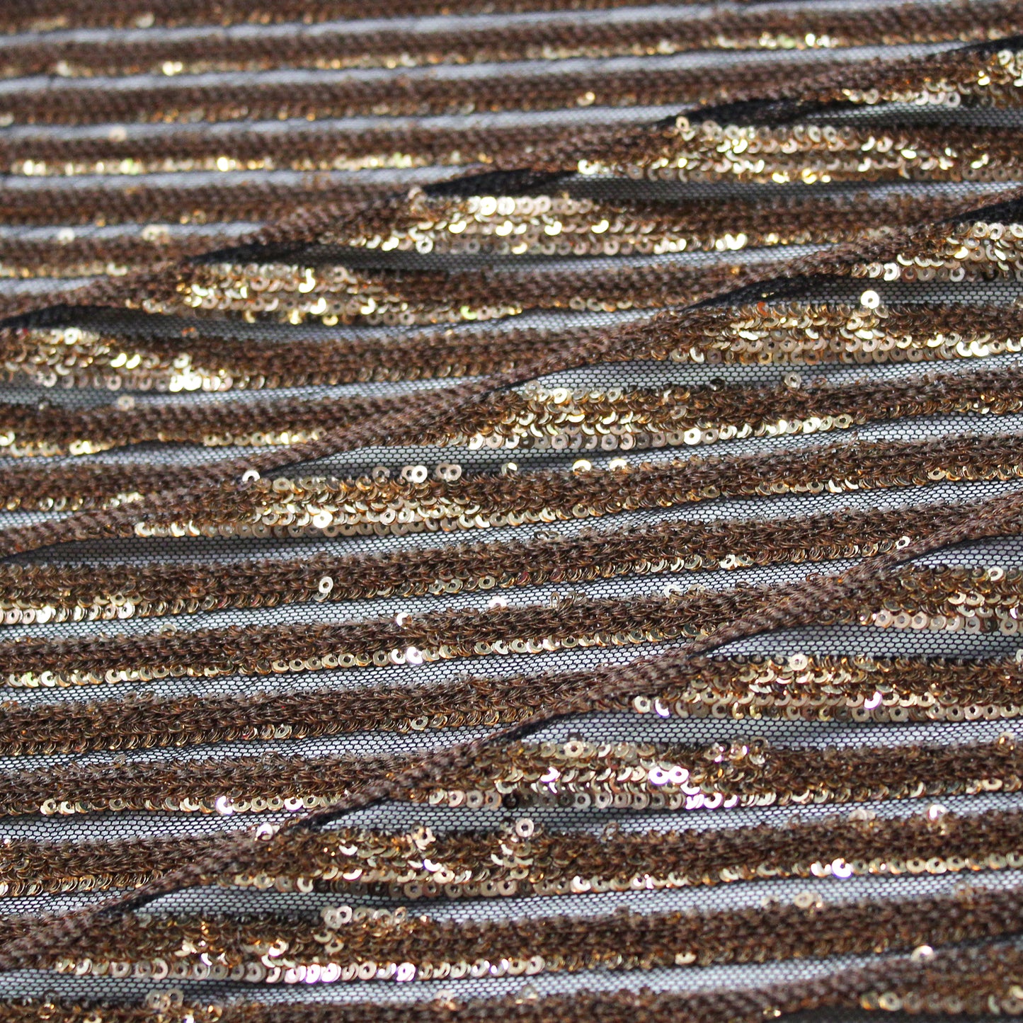 Tulle Ricamato con Paillettes a Fasce Orizzontali