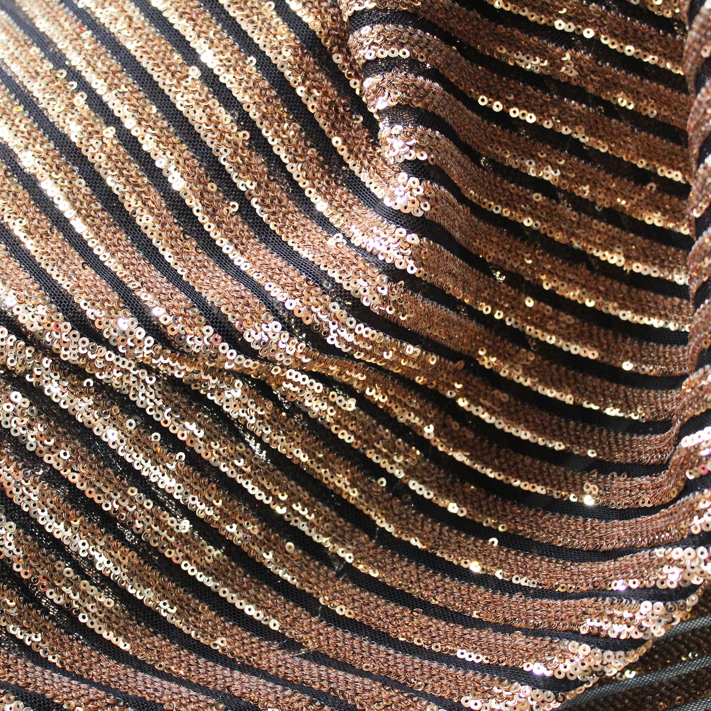 Tulle Ricamato con Paillettes a Fasce Orizzontali