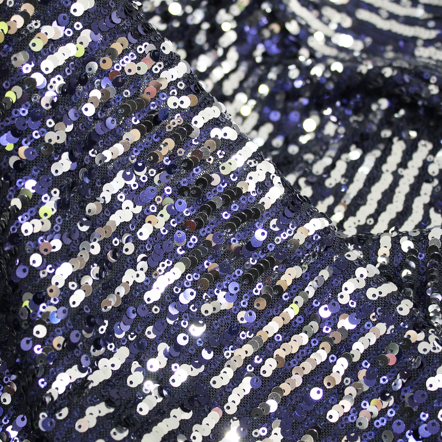 Embroidered Tulle with Vertical Paillette Stripes