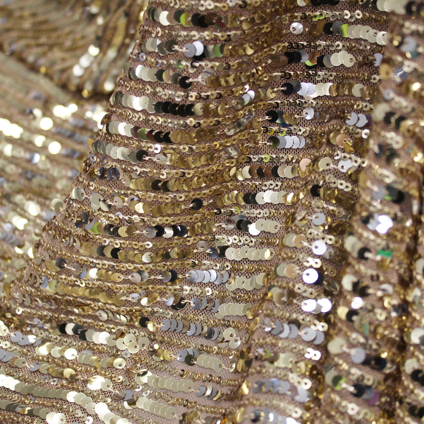 Embroidered Tulle with Vertical Paillette Stripes