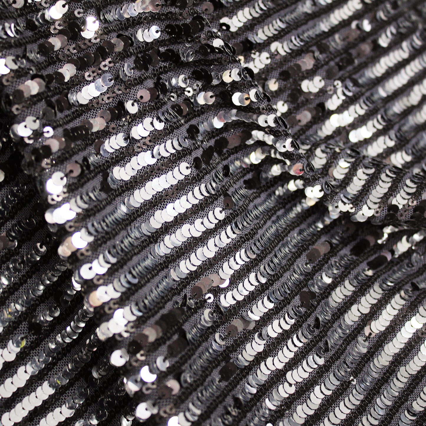 Embroidered Tulle with Vertical Paillette Stripes