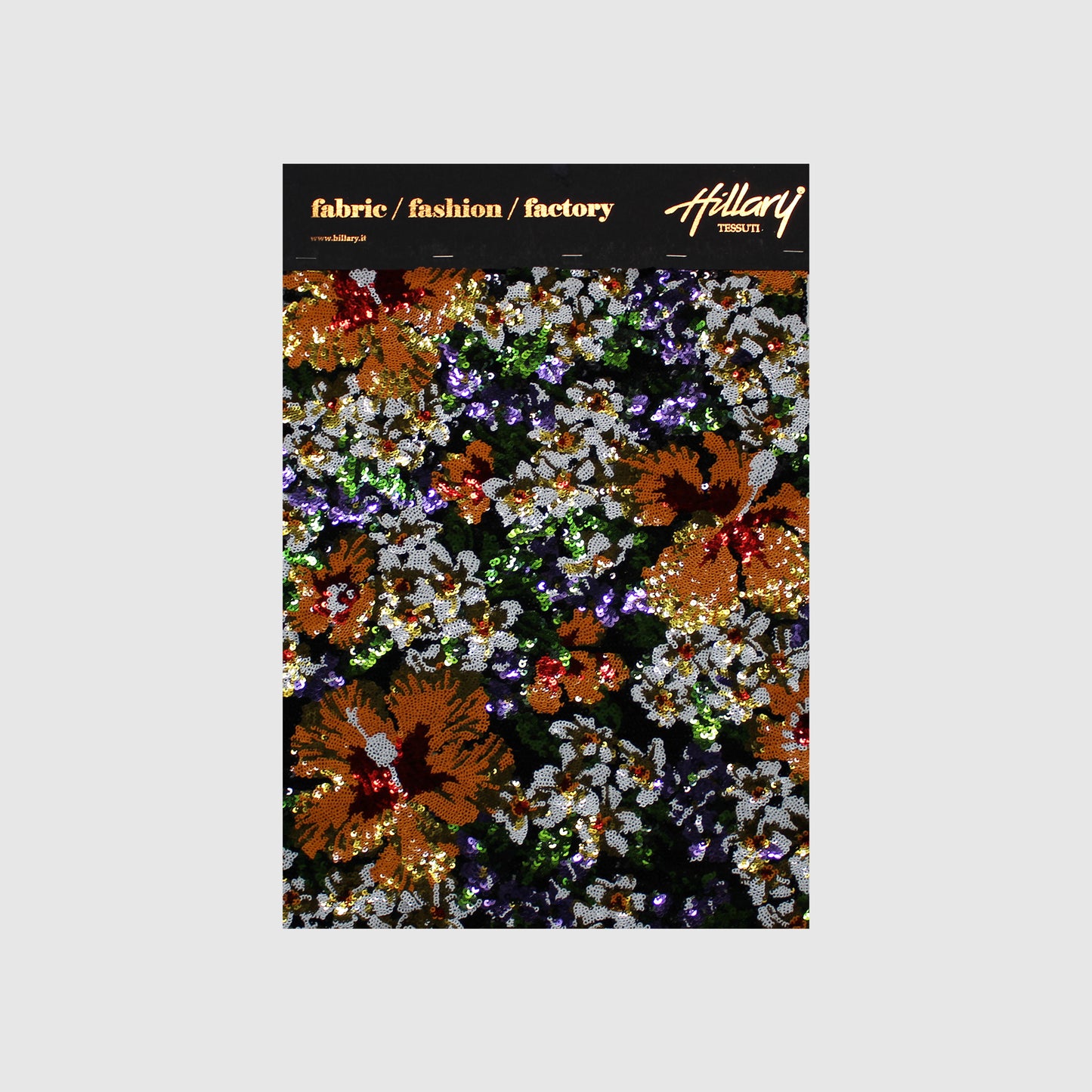Embroidered Tulle with Orange Flowers and Sequins Sample