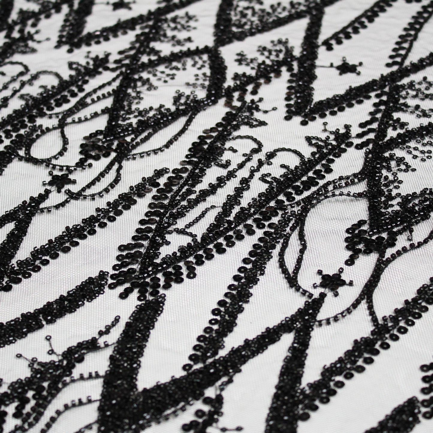 Embroidered Tulle with Paillettes and Coral Fringes