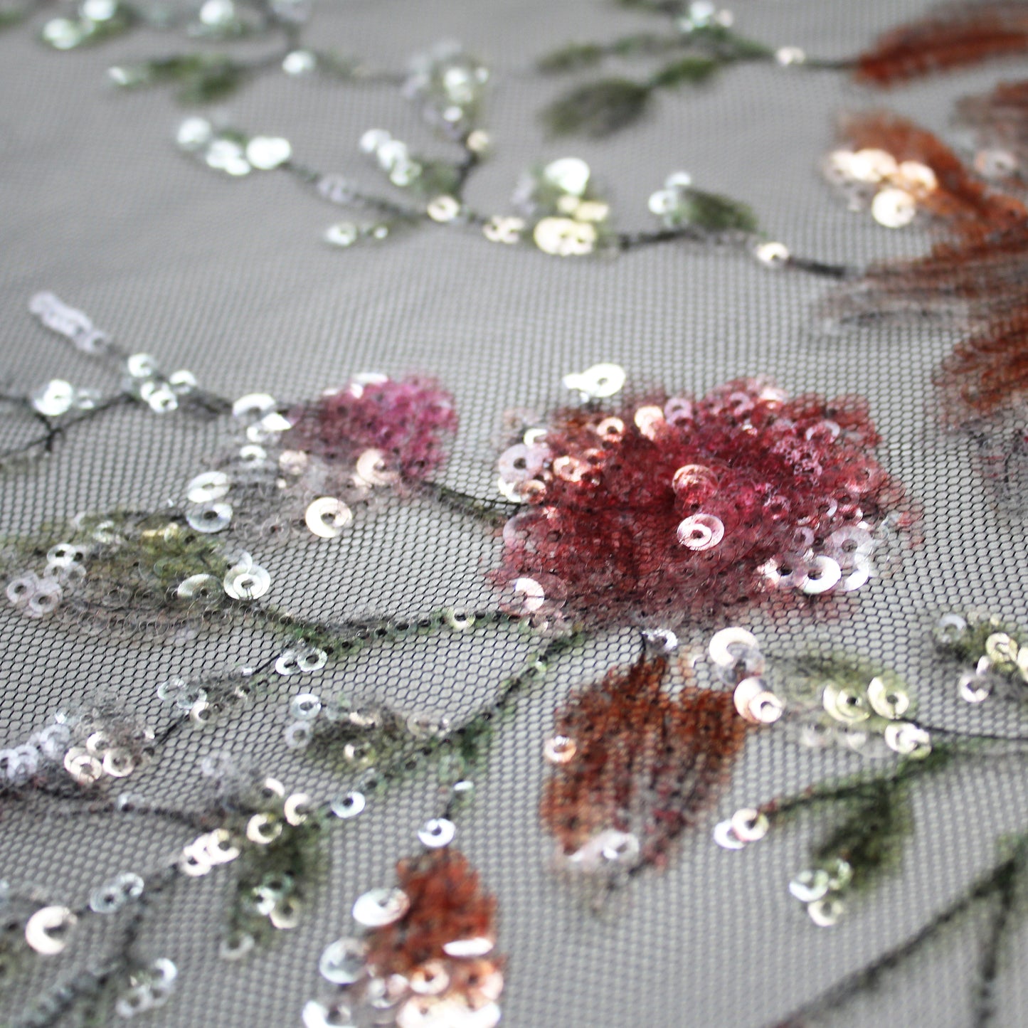 Embroidered Tulle with Sequins and Floral Motifs