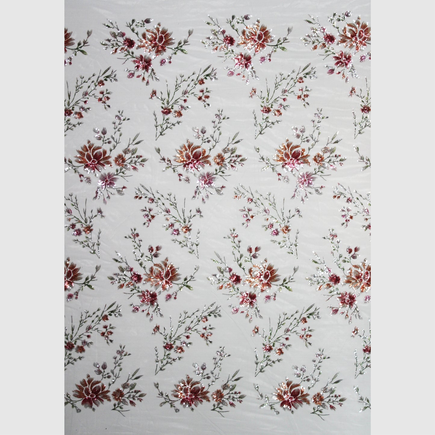Embroidered Tulle with Sequins and Floral Motifs
