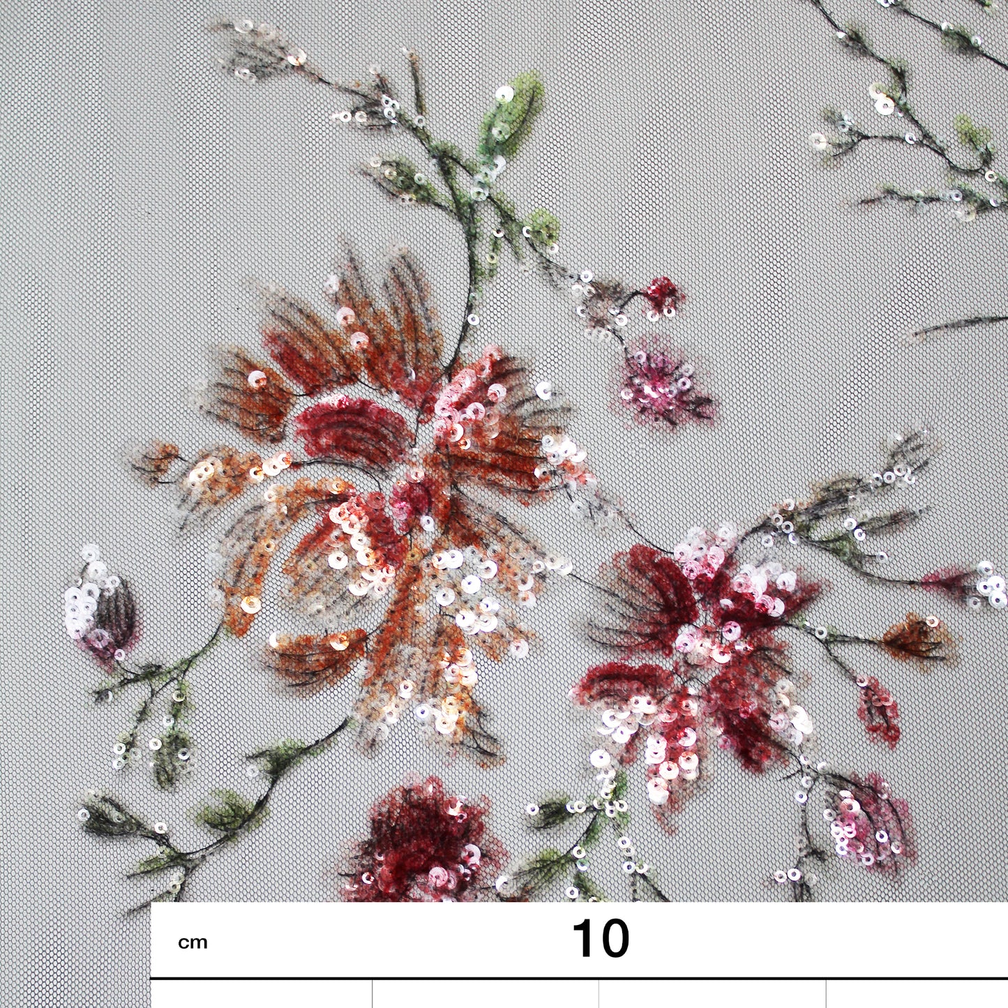 Embroidered Tulle with Sequins and Floral Motifs