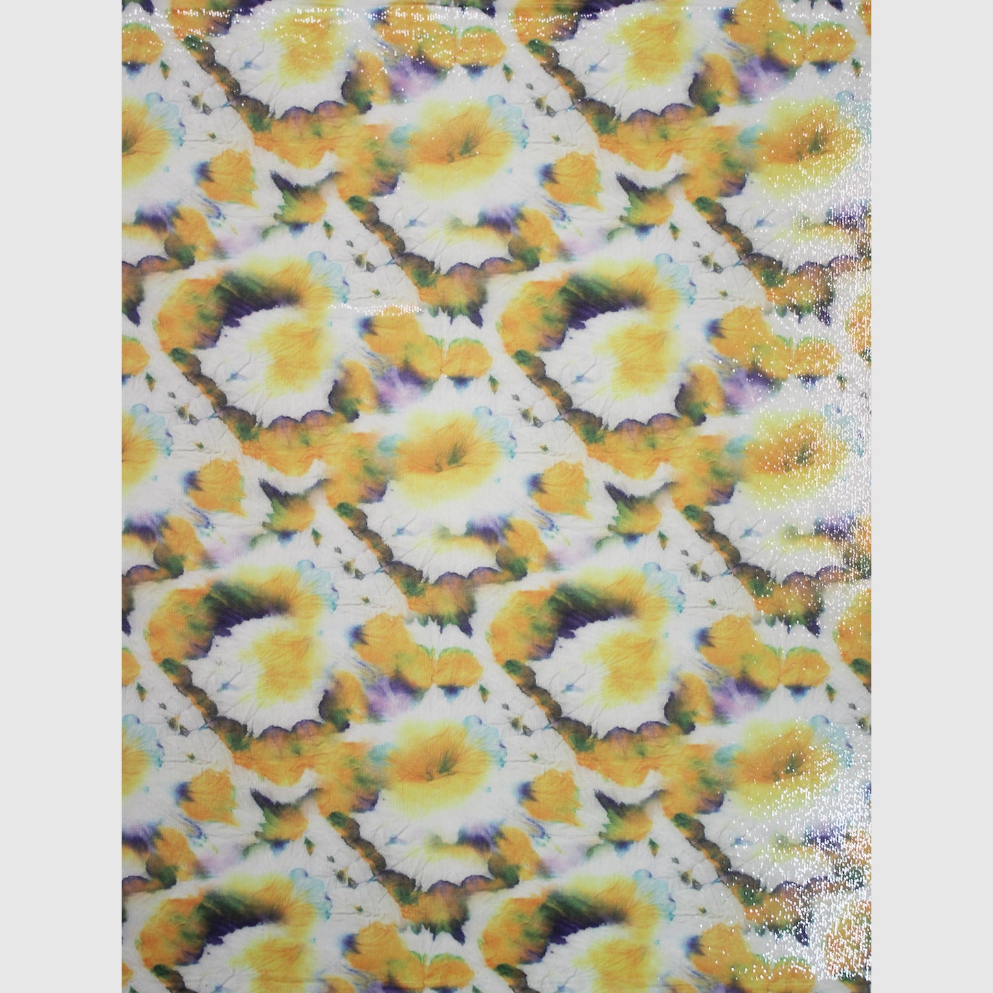 Tulle Embroidered with Paillettes and Watercolor Print in Yellow and Purple