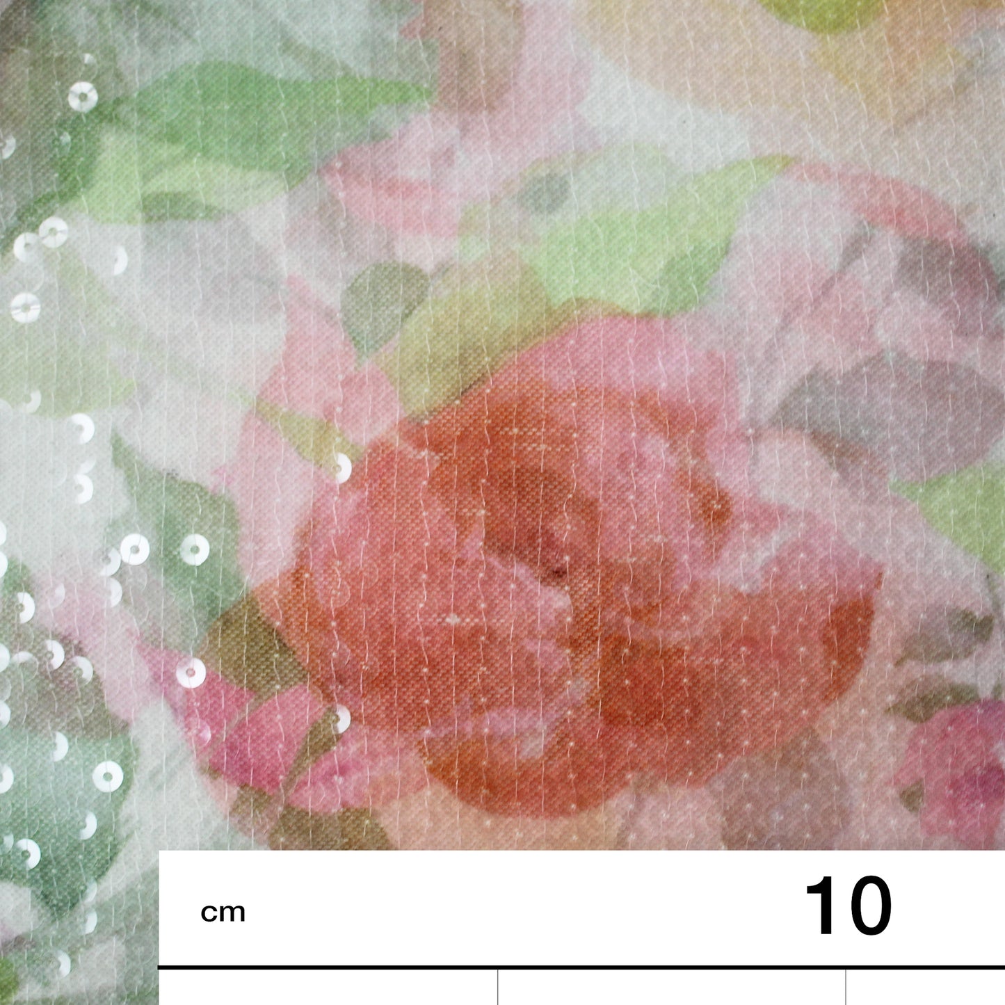 Embroidered Tulle with Paillettes and Flower Print in Pastel Shades