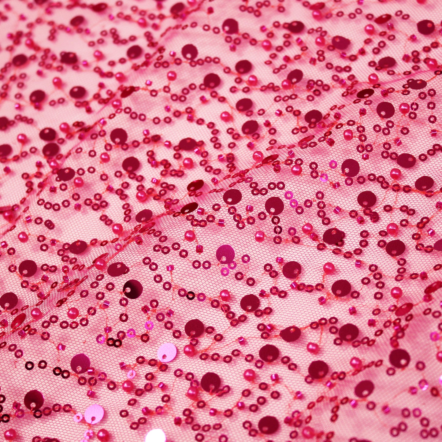Embroidered Tulle with Pearls, Corals, and Multiform Sequins in Full Field