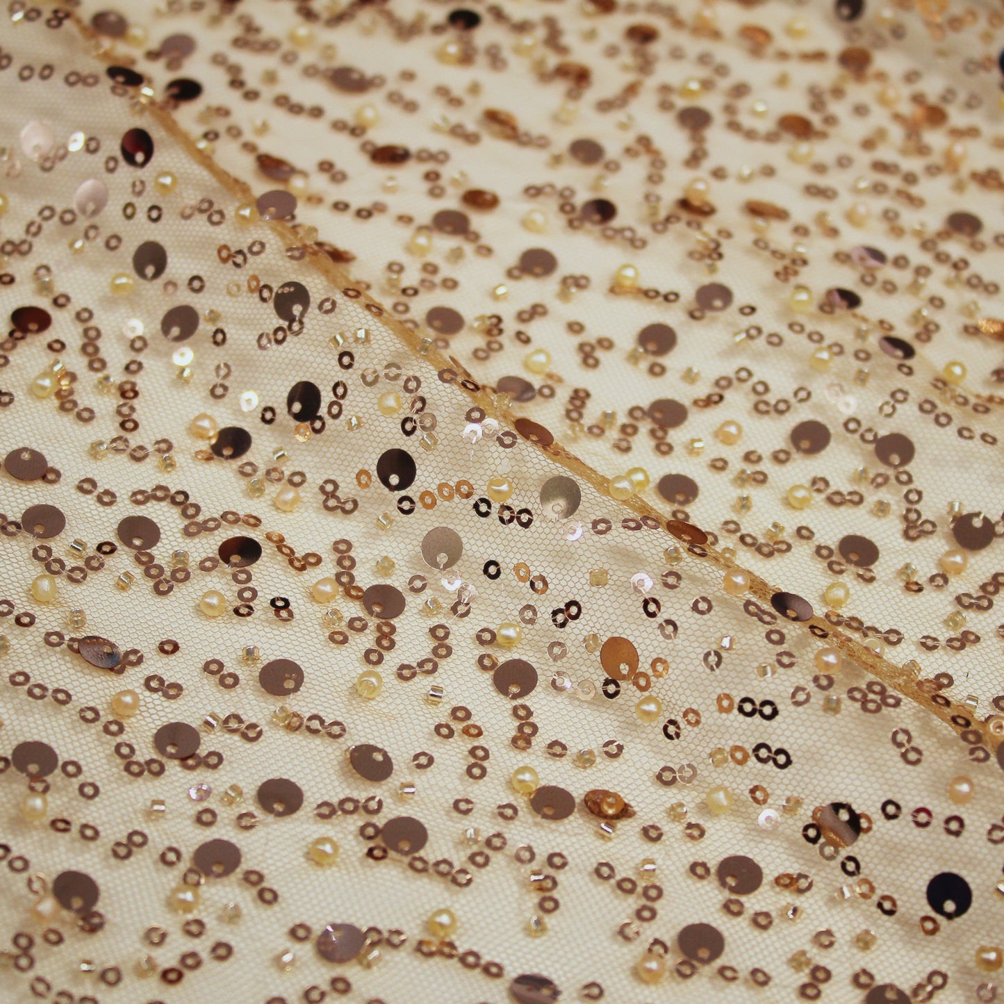 Embroidered Tulle with Pearls, Corals, and Multiform Sequins in Full Field