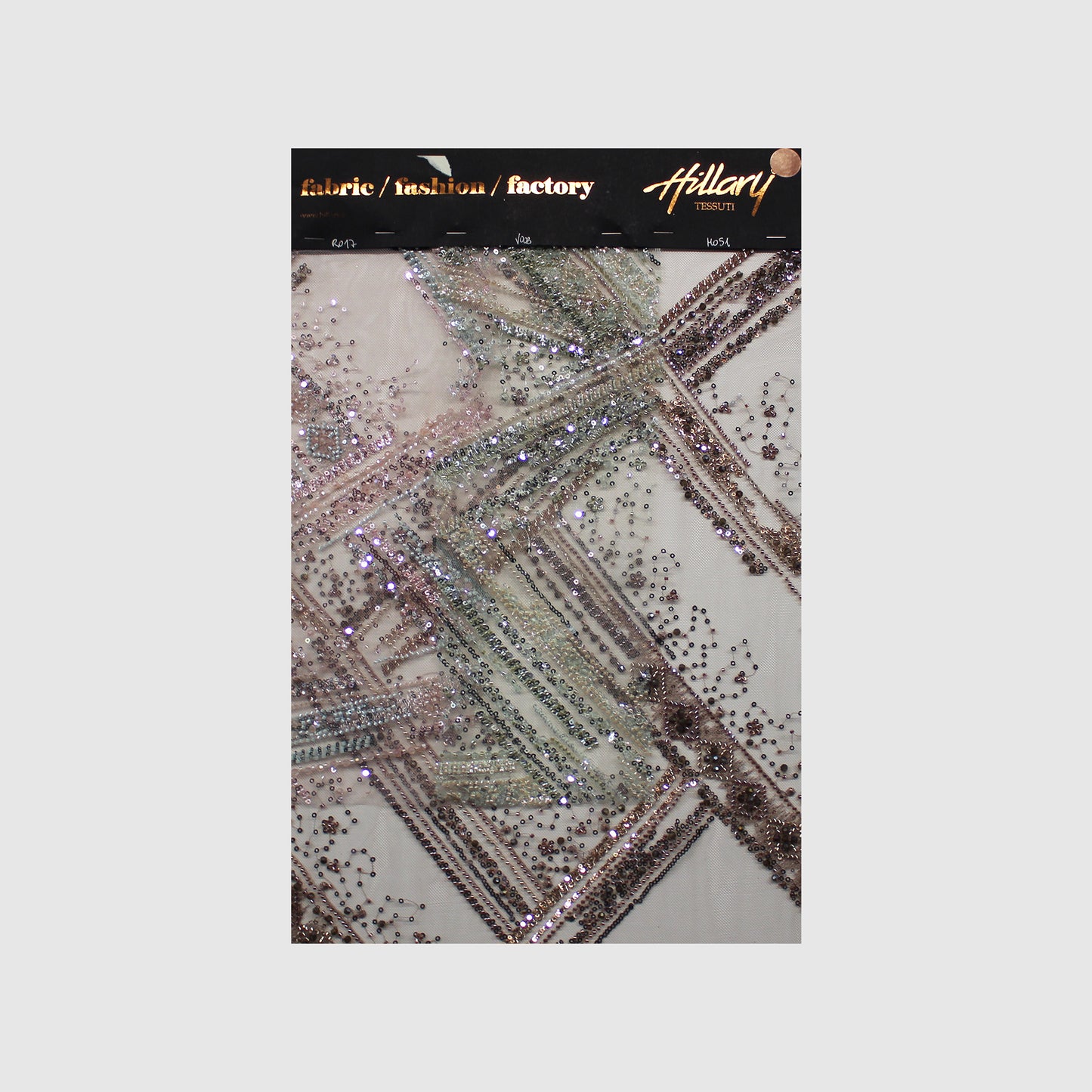 Embroidered Tulle with Beads, Sequins, and Geometric Pattern Sample