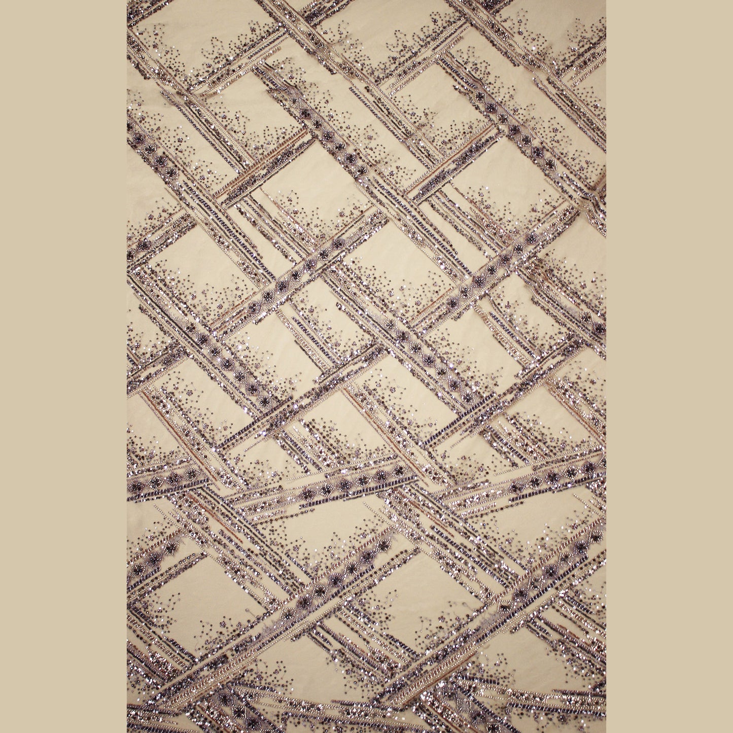 Embroidered Tulle with Beads, Sequins, and Geometric Pattern