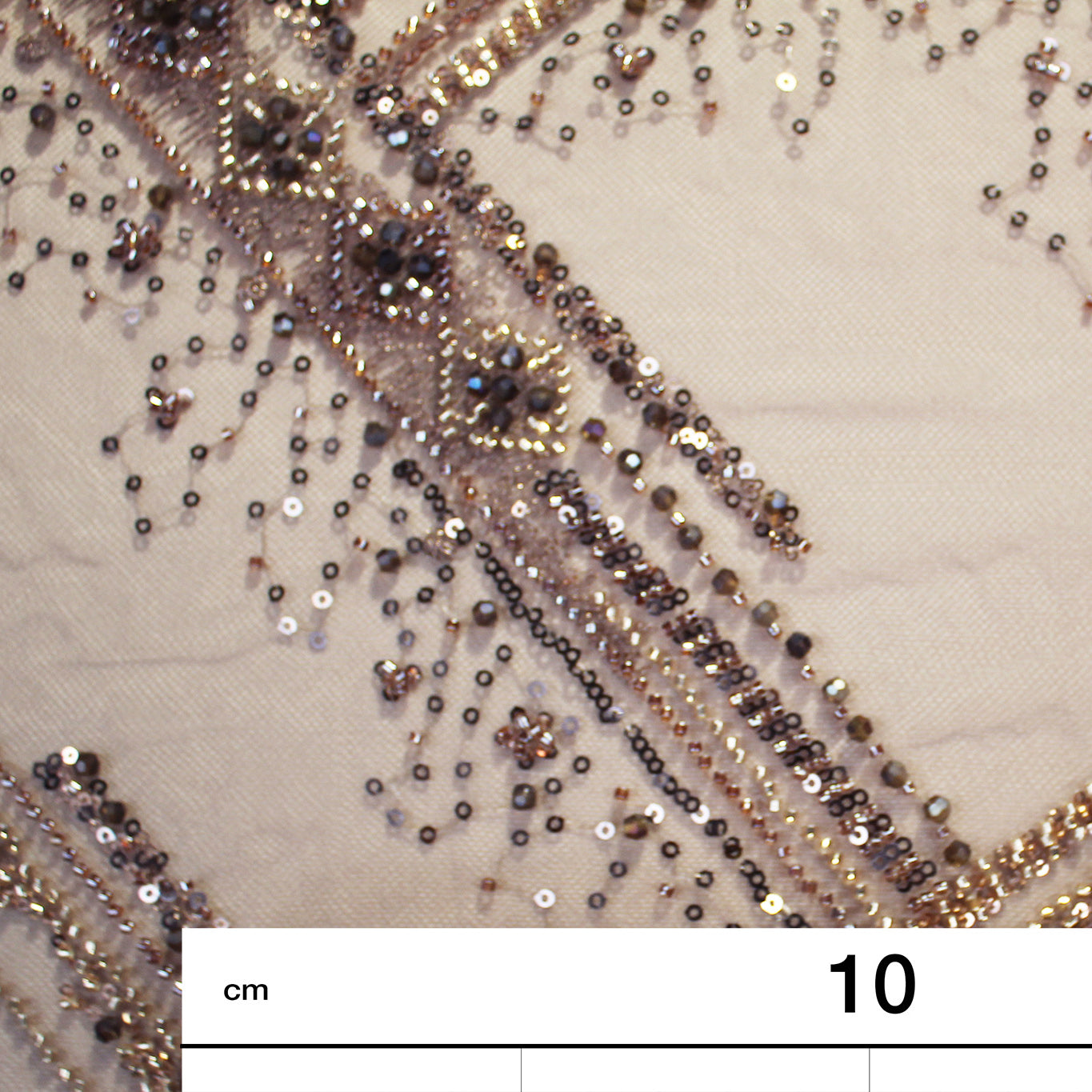 Embroidered Tulle with Beads, Sequins, and Geometric Pattern