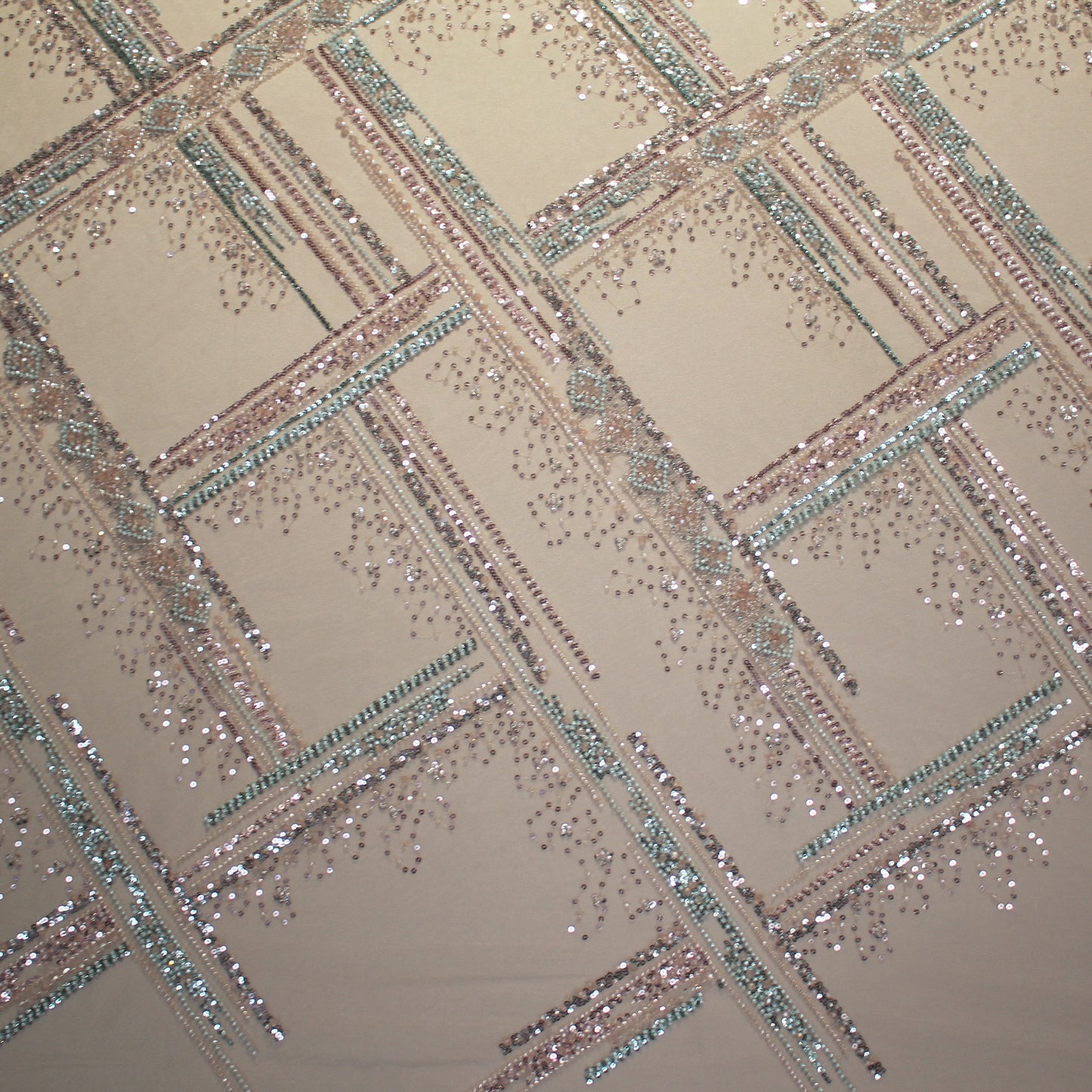 Embroidered Tulle with Beads, Sequins, and Geometric Pattern