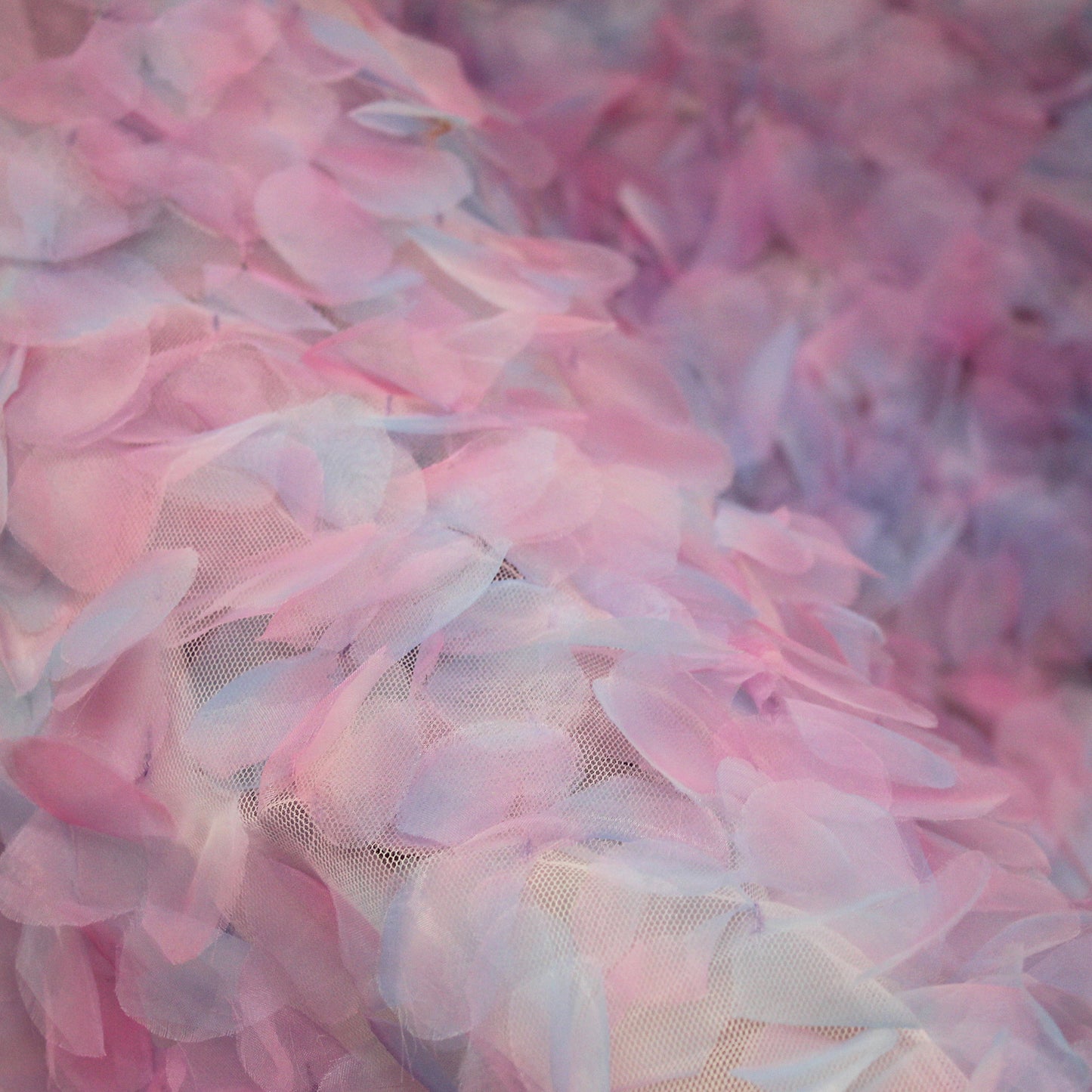 Embroidered Tulle with 3D Organza Petals and Ombre Effect