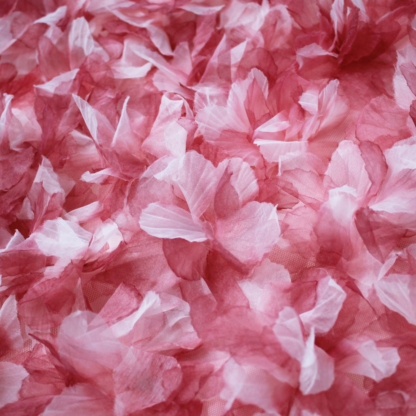 Embroidered Tulle with Multicolor Organza Flower Petals