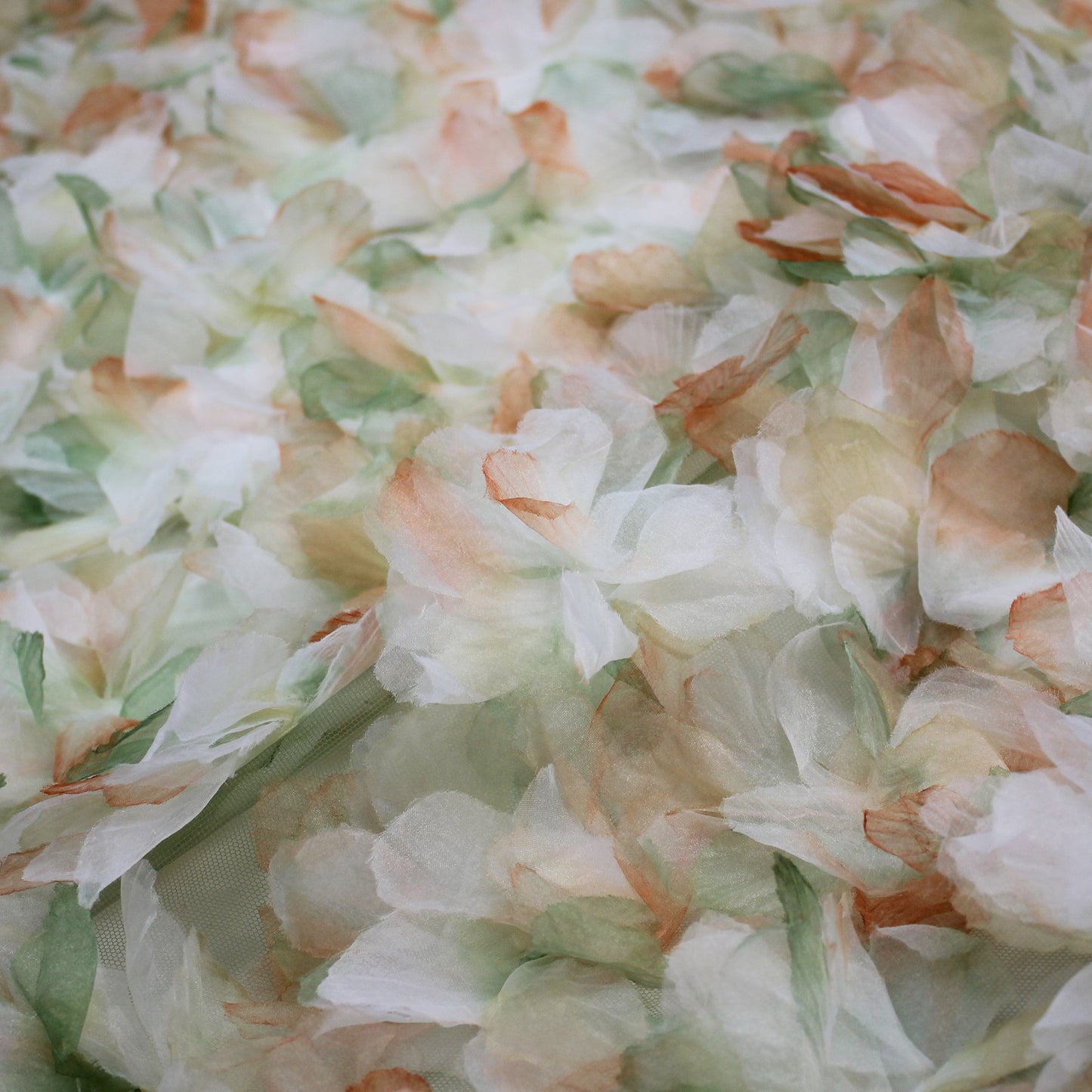 Embroidered Tulle with Multicolor Organza Flower Petals