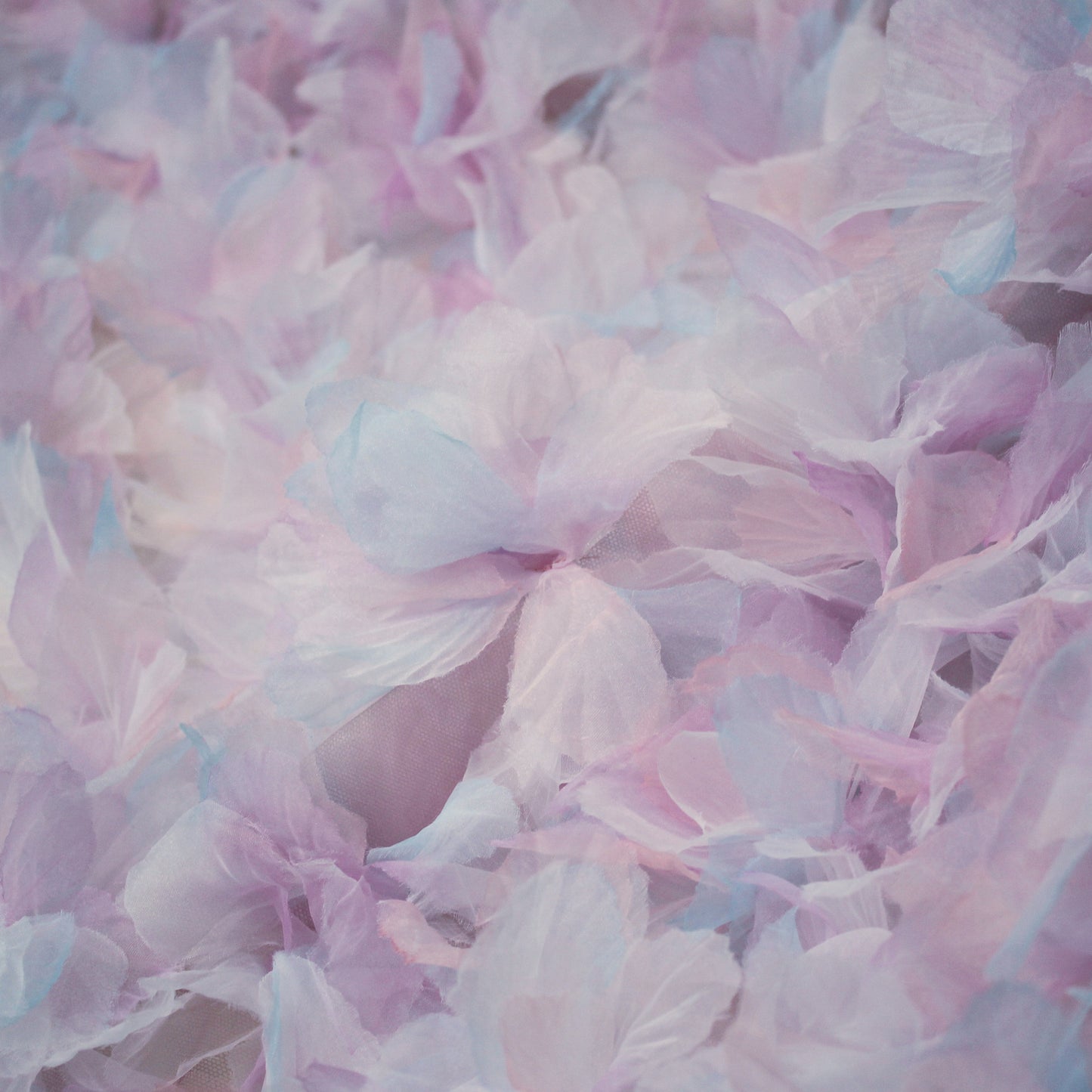 Embroidered Tulle with Multicolor Organza Flower Petals