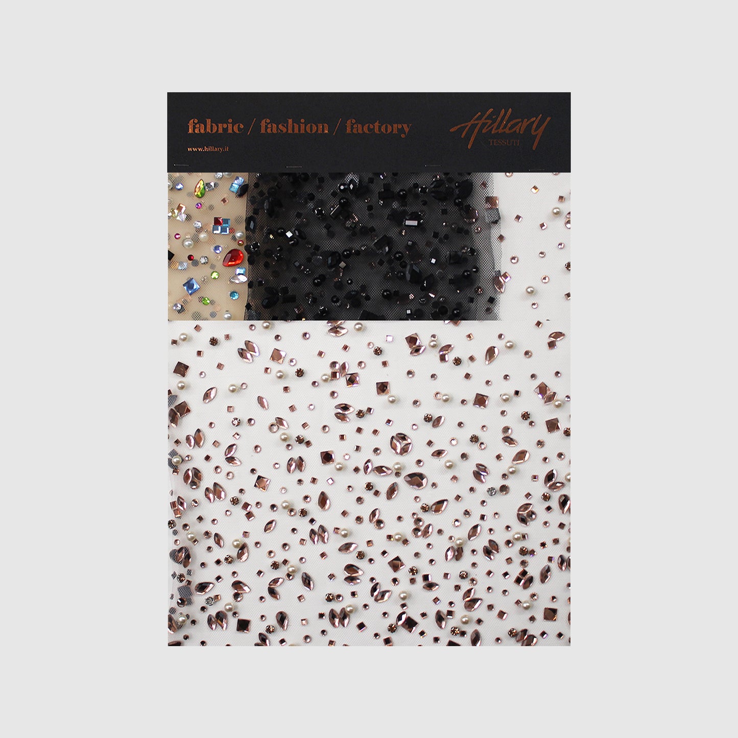 Embroidered Tulle with Multiform Stones, Strass and Beads Degradé Effect