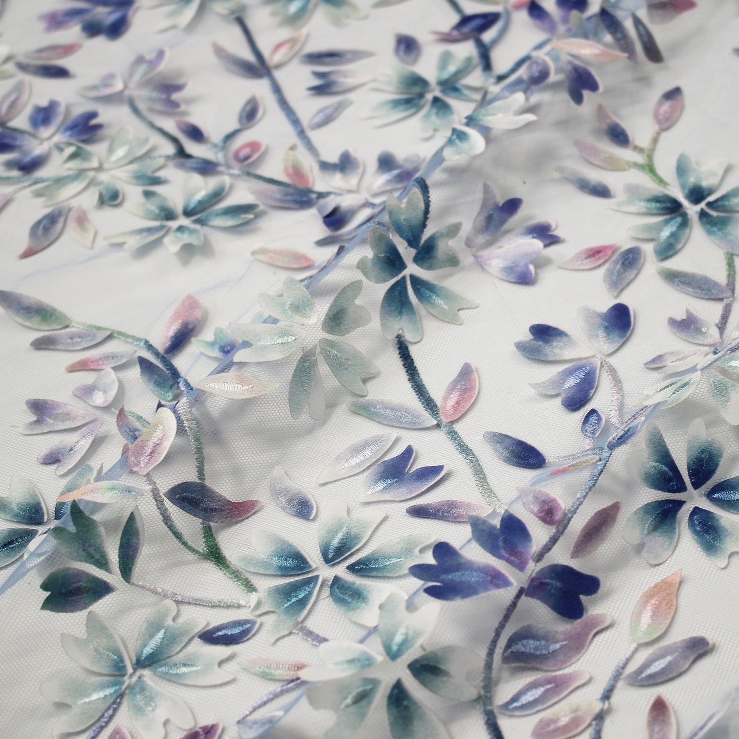 Embroidered Tulle with Branches and Organza Printed Flower Petals