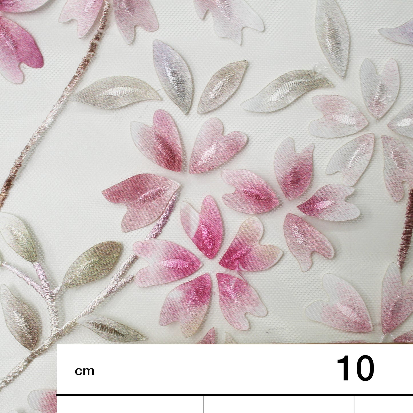 Embroidered Tulle with Branches and Organza Printed Flower Petals