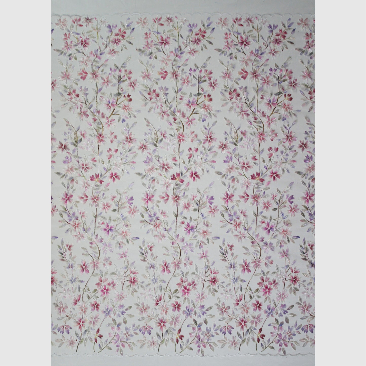 Embroidered Tulle with Branches and Organza Printed Flower Petals