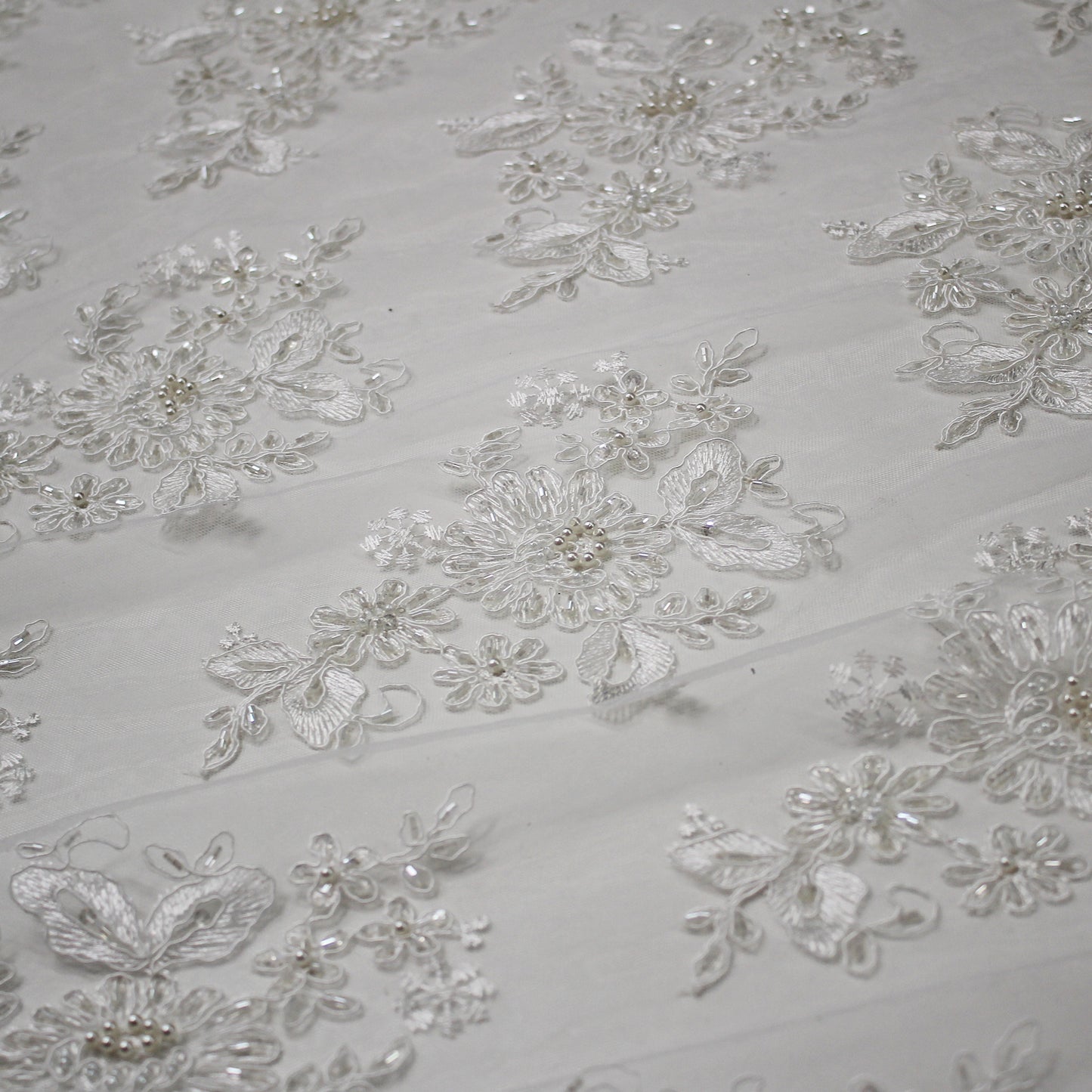 Double Borded Rebrodé Embroidered Tulle with Corals and Cutwork Embroidery for Applications